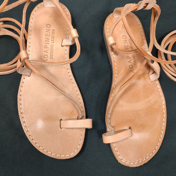 Etsy ♡ Agapimeno ♡ Genuine Leather Tall Lace Up Gladiator Sandals - Picture 4 of 5